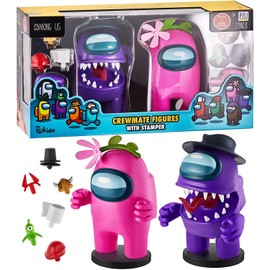 P.M.I. Among Us Crewmate Figures with Stampers (2) - 6.7-inch Red & Yellow Toy Figures, 10 Hidden Accessories, Party Favors & Playable Collectibles