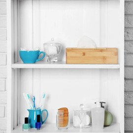 Relaxdays Towel Dispenser with Lid for Bathroom & Office with 2 Compartments Modern Bamboo Organiser HBT 9 x 30.5 x 14.5 cm, Natural, Pack of 1, Light Brown