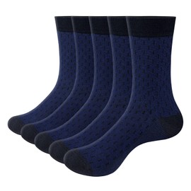 YUEDGE Men's Basic Mens Sock Navy Blue Formal Office Wedding Business Dress Socks Casual Breathable Cotton Socks For Men Size 9-11, 5 Pairs