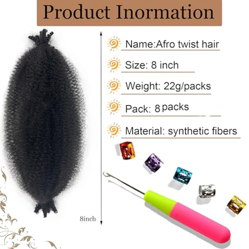 Afro Twist Hair 8 Inch Marley Twist Braiding Hair 8