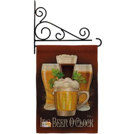 GS117028-DB-03 It's Beer O'Clock Burlap Happy Hour & Drinks Beverages Impressions Decorative Vertical 13" x 18.5" Double Sided Garden Flag Set Metal Fansy Wall Bracket Hardware
