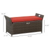27-Gallon Outdoor PE Rattan Patio Storage Bench Red Wicker Furniture
