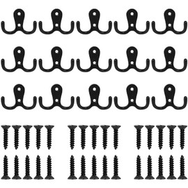 15 PCS Coat Hooks Heavy Duty Hardware Robe Hooks Double Prong Wall Mounted Robe Hooks Utility Rustic Hooks with 30 Screws Retro Hooks for Hanging Coat Hat Towel Scarf Bag Key Cap Cup (Black)