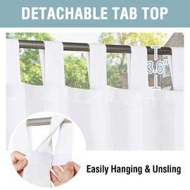 H.VERSAILTEX Outdoor Linen Sheer Curtains for Patio Waterproof - Indoor/Outdoor Divider Privacy Added Light Filtering Porch Decor -Stick Tab Top for Gazebo/Cabana, Pure White, 2 Pieces, W52 x L84