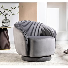 Container Furniture Direct Modern Barrel Swivel Chair with Plush Velvet Upholstery and Smooth 360° Rotation, Round Accent One-Seater Sofa for Living Room, Bedroom, and Office, Grey