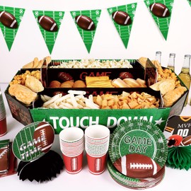Football Party Supplies Kit, Disposable Stadium Shaped Food Trays, Large Snack Serving Boats for Tailgate, Superbowl Decorations for Birthday Favors Game Day Snacks Football Party Table Centerpiece Decor