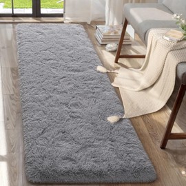 AROGAN Shag 2x6 Runner Rug for Bedroom, Washable Rugs Runners with Memory Foam for Hallways, Entryway Indoor Fluffy Throw Rug for Beside Living Room Kids Girls Nursery Dorm Room Decor, Grey
