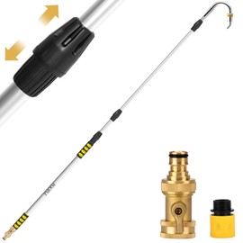 POOPLE Gutter Cleaning Tools, 16ft (24ft Reach) Gutter Cleaners from The Ground, Gutter Hose Extension Wand with Garden Hose Attachment