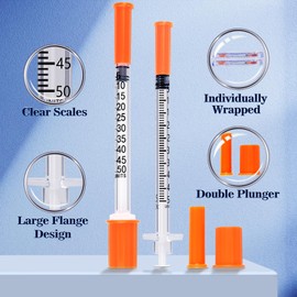 0.5ml 31G 5/16 Inch 8mm Syringe, Lab Syringes Individually Wrapped, Pack of 100