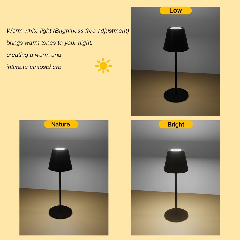 CNAHIWO Outdoor Battery Operated Table Lamp Waterproof, Touch Dimmable Desk