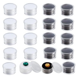 NICENEEDED 20 Pcs Mini Round Stone Box, Transparent Jewelry Storage Case with Sponge Box and Clear Top Lids for Jewelry Display