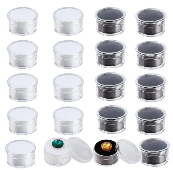 NICENEEDED 20 Pcs Mini Round Stone Box, Transparent Jewelry Storage