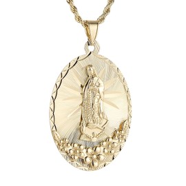 HZMAN 14K Gold Plated Virgin Mary Necklace for Women Retro Christian Our Lady of Guadalupe Pendant Necklace Protection Jewelry Gift