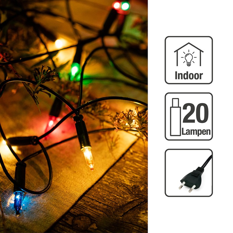 hellum 832075 20-Bulb Mini Fairy Lights, Indoor Power-Operated Multi-Coloured Lights