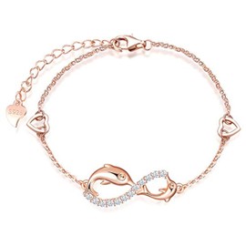 MicLee Women's Simple Bracelet Cubic Zirconia 925 Sterling Silver Allergen-Free Dolphin Infinity Sign Two Hearts Bangle Bracelet with Gift Bag Super Gift for Mother Girlfriend, Silver Silver Zirconia,