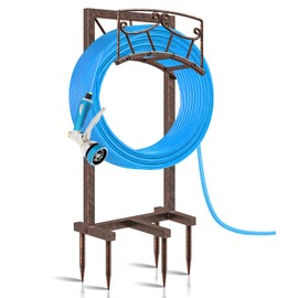 Gouisalin Garden Hose Holder, Heavy Duty Metal Water Hose Holders Hose Stand with 5 Spikes, Freestanding Hose Storage Rack Hose Hanger Holds 150ft Hose for Outside Yard Lawn Garden Decor