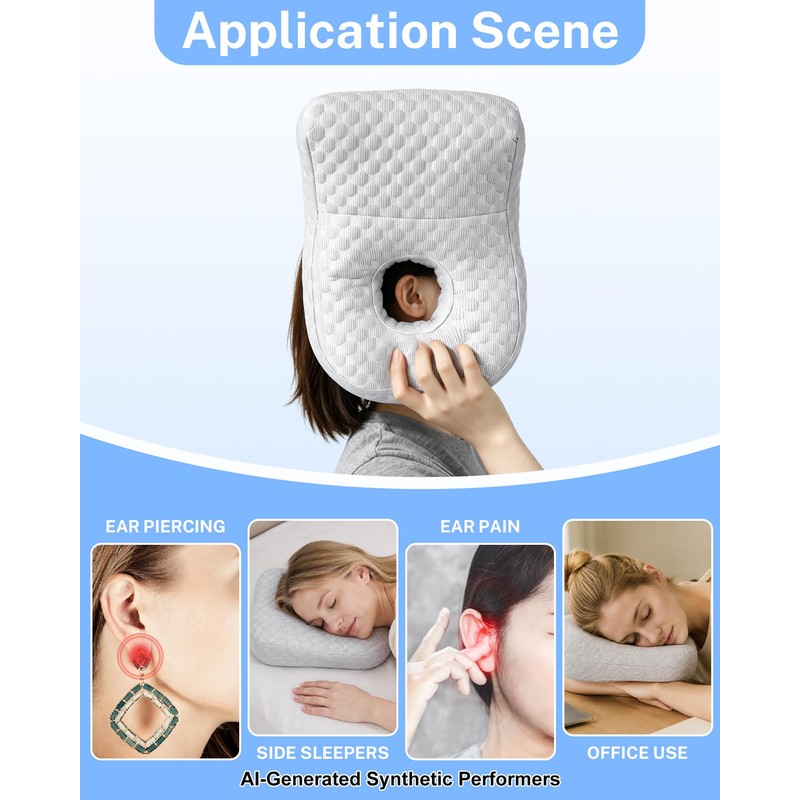 KUAZIDAR Ear Pillow with Hole, Side Sleeper Donut Pillow for