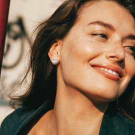 Sanfenly 4 Pairs Sterling Silver CZ Stud Earrings for Women 14K Gold Plated Brilliant Celtic Heart Big Stud Earrings Set Cubic Zirconia Earrings Studs for Sensitive Ear