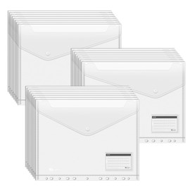 Agoer Plastic Folders A4,24 PCS Saving Space Plastic Wallets A4 with 3-Position Snap Button,Clear Punched Pockets A4 with Label Pocket,11 Binding Hole Document Folder,for Stationery, School,Office