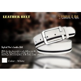 Make 2 Be MF59 Men's Leather Lined Belt, Golf, PU Leather, Adjustable Size, Casual, Rubber Belt, Gentleman, Gift, Father's Day, White, Black, Blue, Indigo, white