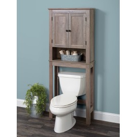 Zenna Home Over The Toilet Storage Cabinet, Wooden Bathroom Storage Organizer with 2 Doors and 3 Adjustable Shelves, Bathroom Space Saver That Fits Above Toilet, Dstressed Gray