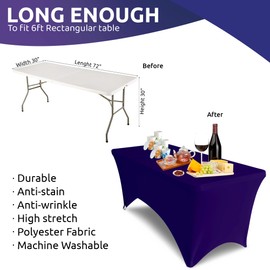 WedDecor Rechteckige Tischdecke, Spandex, dehnbar, für Hochzeit und Veranstaltung, Weihnachten, Party, Bankett, Terrasse, Verkäufer, Tischdekoration, 183 cm, Dunkelviolett, 1 Stück