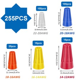 smseace 255Pcs Wire nuts assortment kit 22-10AWG Wire nut twisting cable cap connector Colorful Wire Caps Electrical Wire Connectors with Spring for Quick wiring