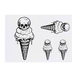 4 x 'Skull Icecream' Temporary Tattoos - Water Resistant, Skin-Safe, Non-Toxic Transfers, Mixed Sizes (TO00072340)