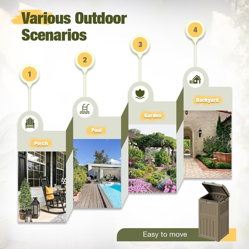 Devoko 33 Gallon Outdoor Trash Can, Hideaway Garbage Bins with