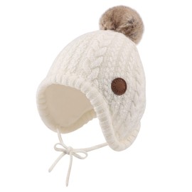 XIAOHAWANG Baby Winter Hat Girls Boys Warm Knitted Hat with Pompom Cute Baby Hat Autumn Winter, White