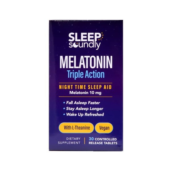 Sleep Soundly Melatonin Triple Action, with L-Theanine, Fall Asleep Faster,