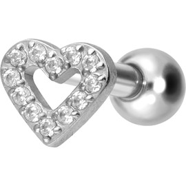 PIERCINGLINE 3-Piece Titanium Ear Piercing with Inner Thread Crystal Heart, Titanium