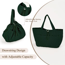 Gluckstar Women's Shopper Bag, Large Tote Bag, Corduroy Bag, Women's Shoulder Bag, Bag Bag, Plain Corduroy Bag, Fabric Bag, Cord Carry Bag, Large Handbag for School and Everyday Use, dark green