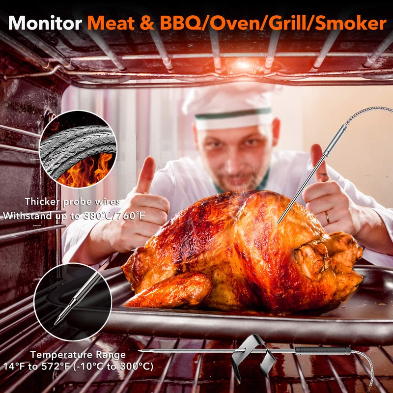 Yunbaoit Wireless Meat Thermometer, Digital Remote Food Cooking Meat Thermometer