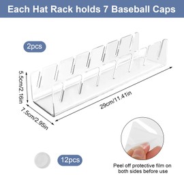 YGKYMVW Cap Stand for Baseball Caps, Pack of 2, No Install Acrylic Hat Organiser for 14 Baseball Caps, Cap Holder, Hat Stand, Hat Display Stand for Baseball Cap, Bedroom, Office