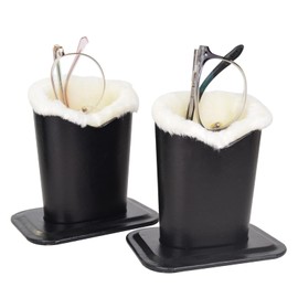 Baitaihem Pack of 2 Plush Lined Eyeglasses Holder Stand Protective Glasses Case For Desks Or Nightstands,Canvas(Gray)+Leather(Black/Gray)