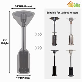 Easy-Going Easy-Going Stand-Up Patio Heater Cover with Zipper and Storage Bag, Waterproof Outdoor Heater Cover Dustproof, UV-Resisant, Wind-Resistant (95" H x 34" D x 19" B, Grey)