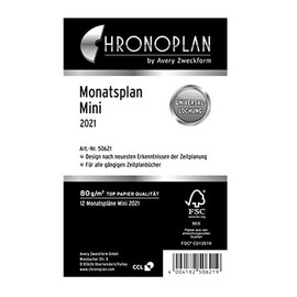 Chronoplan 50621 Calendar Insert 2021, Monthly Plan Mini (79 x 125 mm), Replacement Calendar, Ideal for Clear Monthly Planning, Universal Punching (for Folding), White