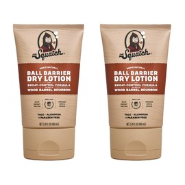 Dr. Squatch Ball Barrier Dry Lotion, No Mess Body Powder Lotion for Men, Made With Natural Ingredients - 2-Pack Wood Barrel Bourbon