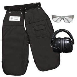 MGP SUPPLY Black 37” Chainsaw Chaps for Men with Forester Ear Muffs, Apron-Style Men's Chain Saw Chaps with Pocket & Adjustable Waist, Includes Safety Glasses, Chainsaw Safety Equipment
