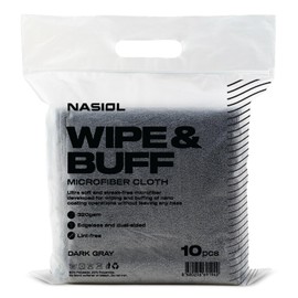 Nasiol Wipe&Buff Microfiber Cleaning and Ceramic Coat Application Cloth – Professional, Highly Absorbent, Lint & Streak-Free, Edgeless Double-Sided Towel – Pack of 10, Dark Gray (13.78 x 15.75 in)