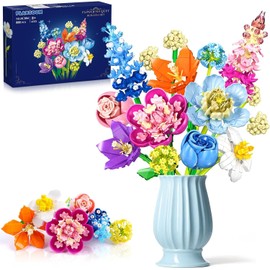 PLAXSOON Flower Bouquet Building Set, 888 PCS Botanical Collection Building Block Toy