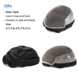 Tresshairca Human Hair Toupee for Men Natural and Comfortable Men's Wigs Hair Pieces Polyskin and French Lace Base Real Human Hair Replacement System Men's Real Human Hair #1B Natural Black (6"x8")