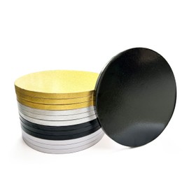 ANSSDO 12 Packs Thick Cake Drums, Greaseproof 8 inch Assorted Round Cake Drum in Gold Black Sliver White Cake Base, Cardboard Cake Boards for Presenting Heavy/Tall Tiered Cakes, Base para Pastel