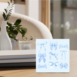 Nrleey Coquette Bows Wooden Sign - Trendy Coquette Room Wood Table Sign, Girls Room Decor, Girly Gifts for Girls, Preppy Bows Desk Decor Sign, Girly Room Decoration, 5 X 5 Inches (Blue-01)