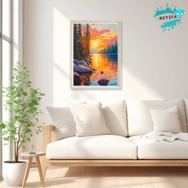 KEYIFA Diamond Painting River Sunset Diamond Art Kits for Adults, 5D Round Full Drill Landscape Diamond Painting Kit for Beginner, DIY Gems Art Craft for Home Wall Decor 12x16 inch
