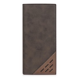 AfitLulu Men's Long Faux Leather Wallet with 11 Credit Card Slots and Coin Compartment with Zip, Double Retro Wallet Slim Men's Wallets with 3 Compartments and ID Window, Brown 1, Classic