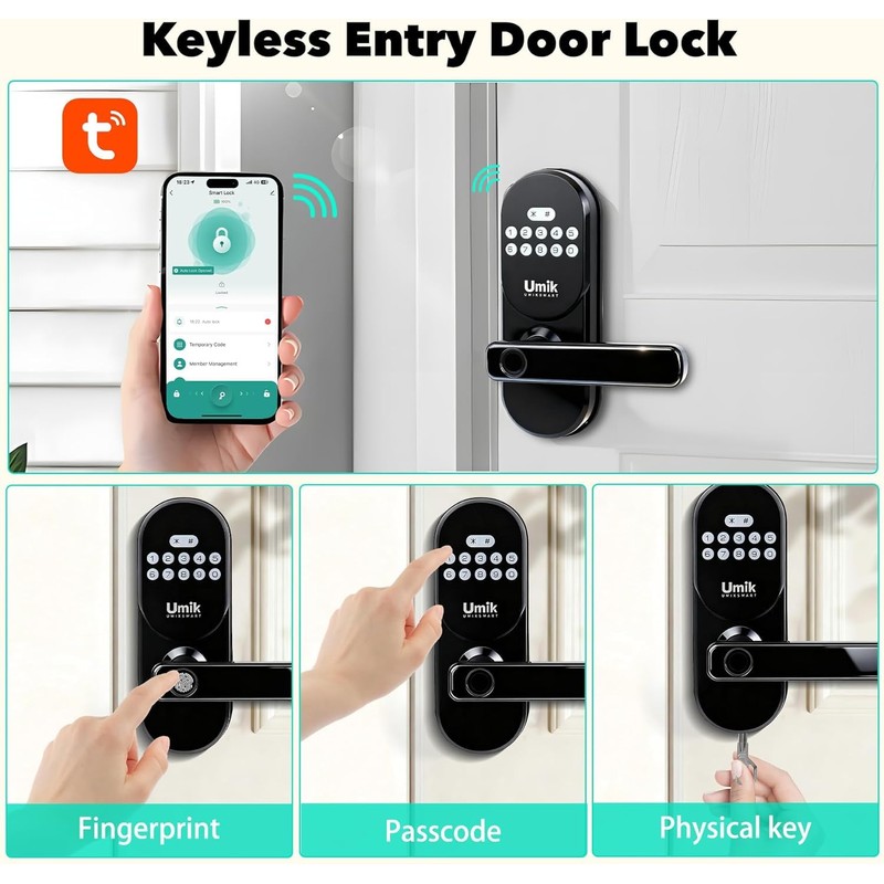 UMIK UMIKSMART Smart Fingerprint Door Lock with Handle, Keyless Front