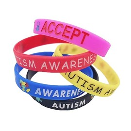 GMXLin AUTISM Medical Alert ID Silicone Bracelet 5 Pack Sport Rubber Medical Awareness Emergency Wristbands for Men Women