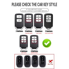 ontto luminous car key fob cover fit for Honda Accord Civic CRV Fit Pilot Odyssey Passport Ridgeline HR-V key holder Metal Smart Shell case keyring keychain Accessories 4 buttons door Black